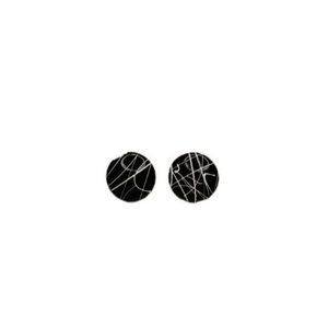 Vintage  Black & White Small Button Earrings Circle Round  80s 90s